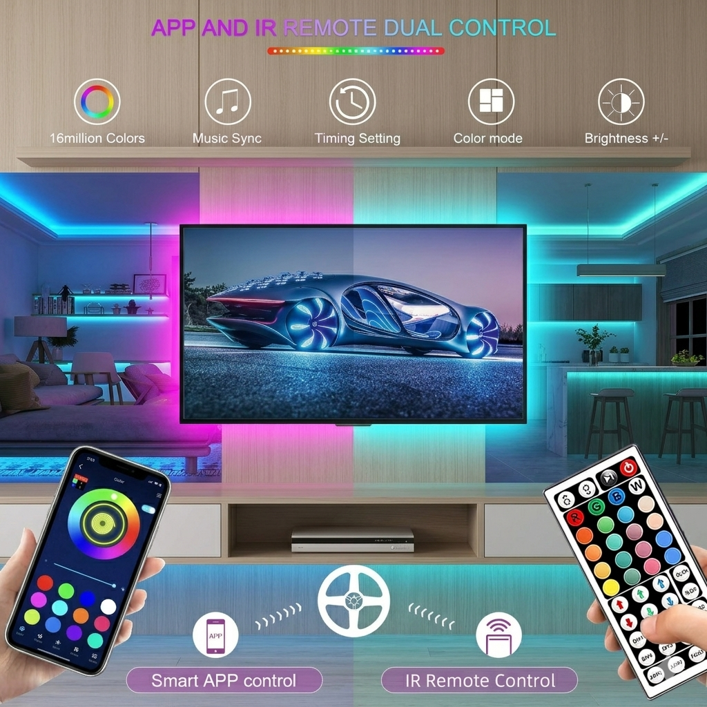 RGB LED Strip Lights with App Control – 5M/10M/20M/30M Flexible Color Changing Lights for Bedroom, Room & Home Decoration