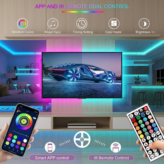 RGB LED Strip Lights with App Control – 5M/10M/20M/30M Flexible Color Changing Lights for Bedroom, Room & Home Decoration