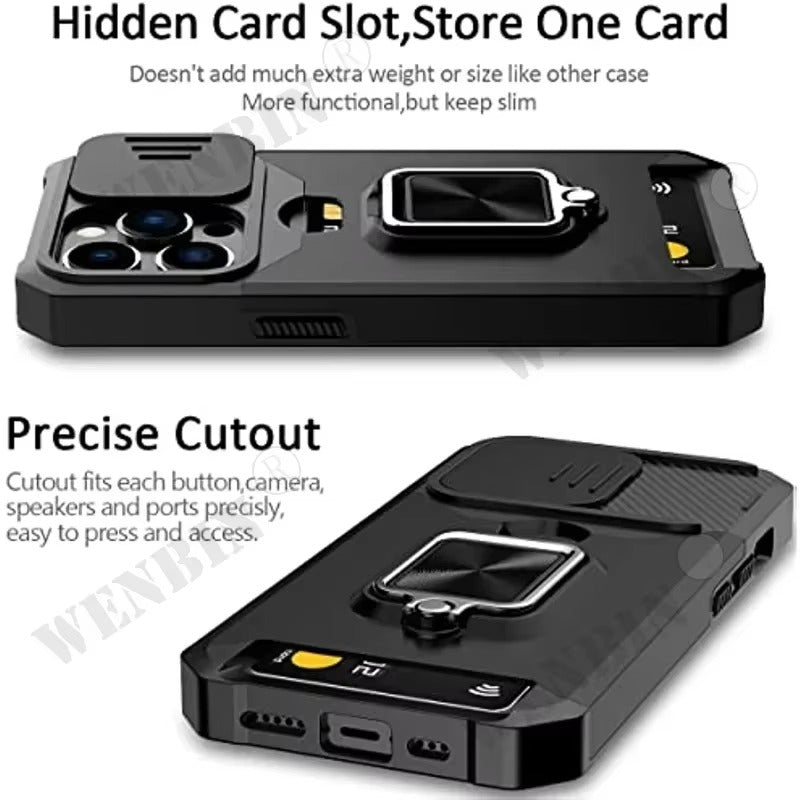 Best Heavy Duty iPhone Case with Sliding Camera Cover & Card Holder in USA