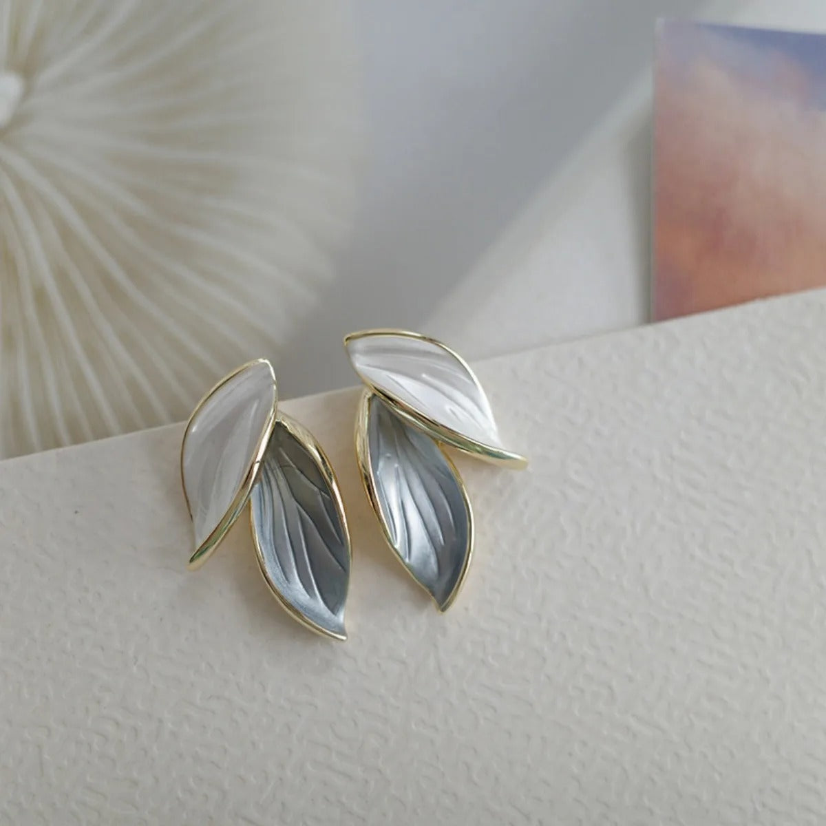 Best Retro Blue White Leaf Earrings in USA