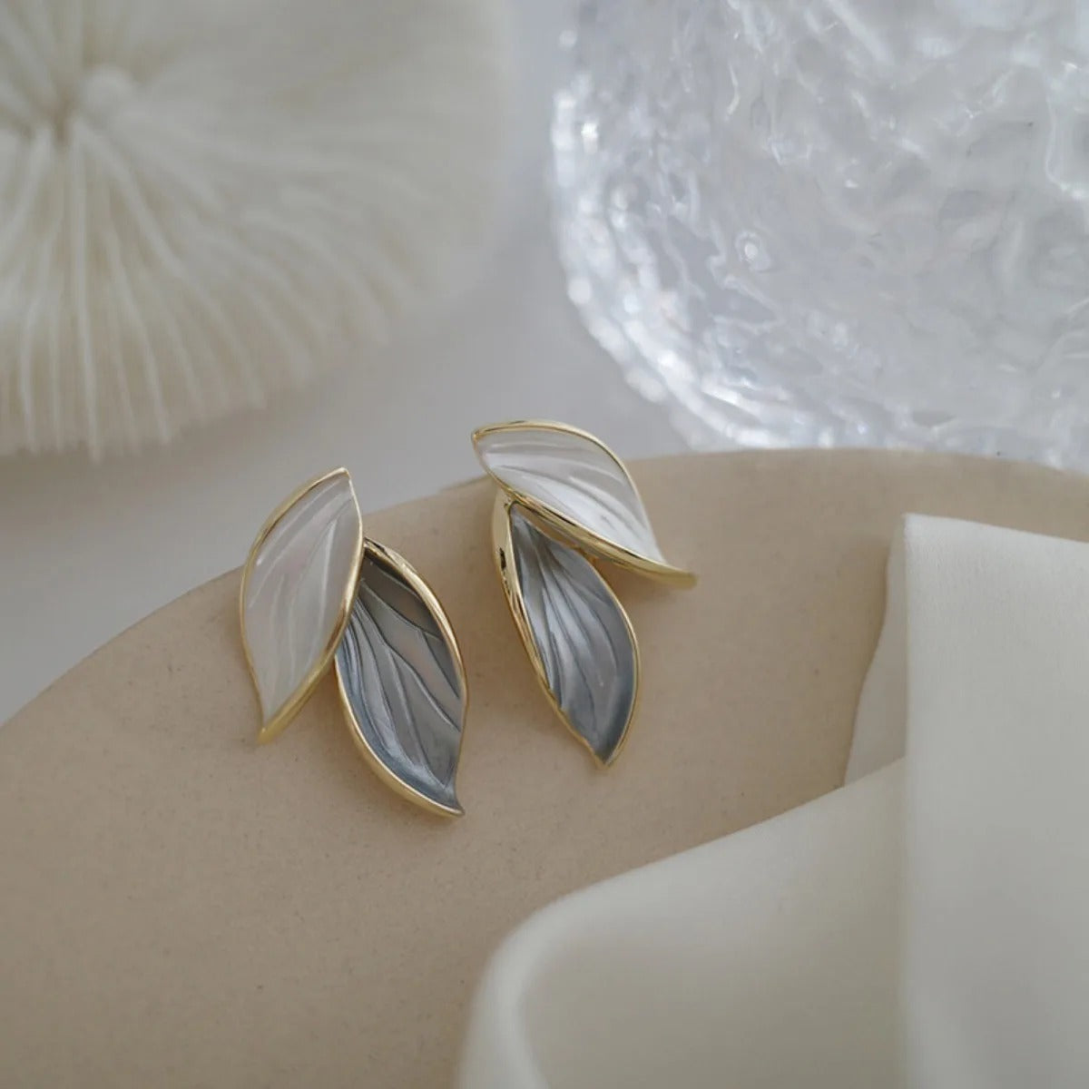 Best Retro Blue White Leaf Earrings in USA